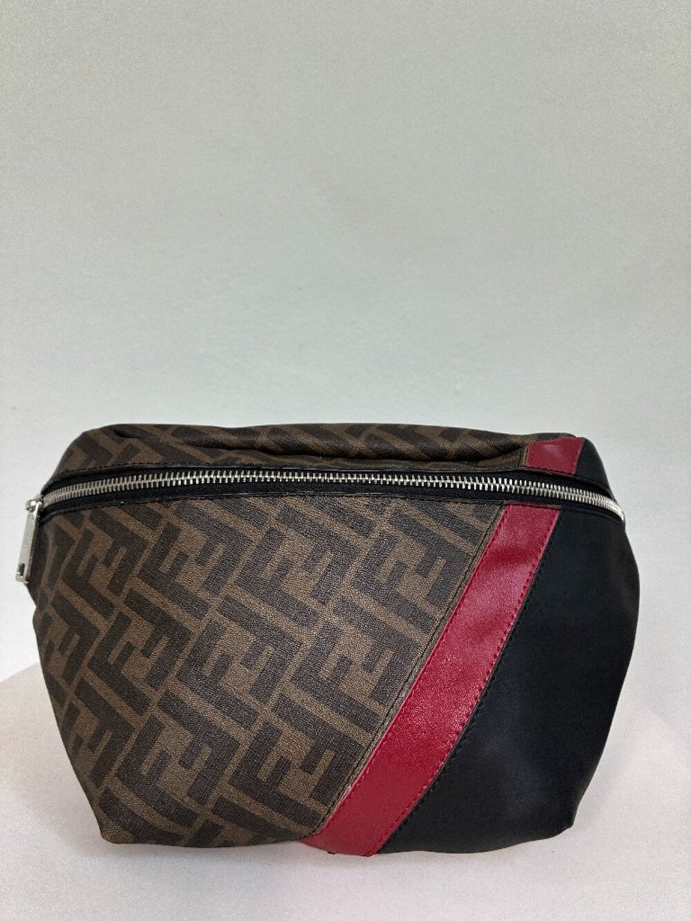 Fendi Belt Bag Zucca FF Monogram Brown Black Leather Waist Crossbody